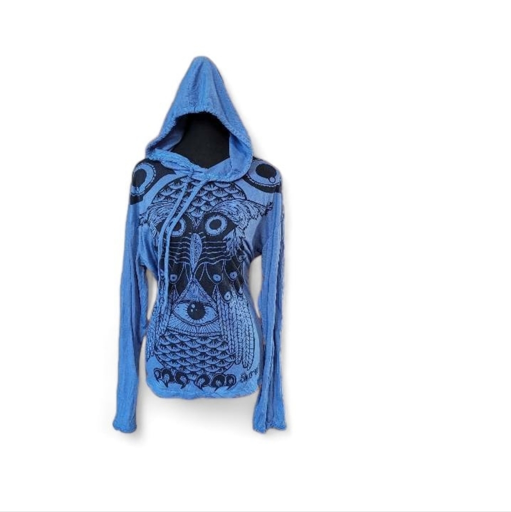 Blue Owl All Seeing Eye Illuminati Hoodie Unisex Pullover Sz M/L